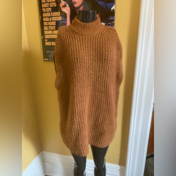 bakaree Sweaters - Brown Chunky Knit Cowl Neck Sweater
